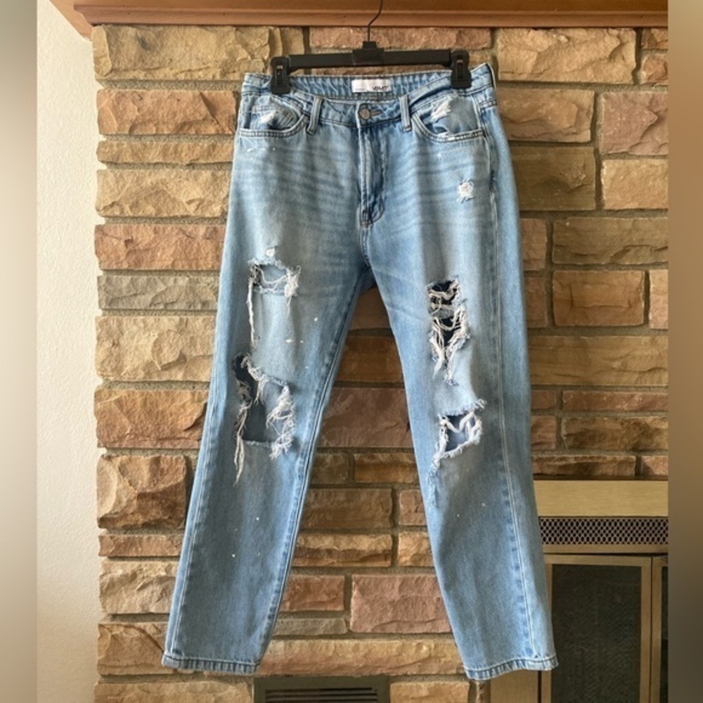 VERVET BY FLYING MONKEY Light Blue Distressed Straight Leg Jeans